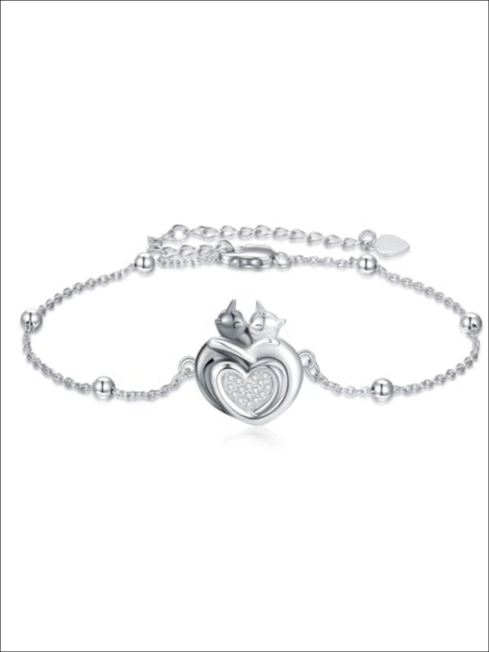 Sterling Silver Diamond Cat Bracelet Women Link Chain Jewelry Gift